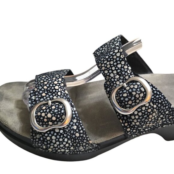 Dansko Sophie Black Shagreen Open Toe Wedge Sandals Sz 8M - Picture 4 of 7